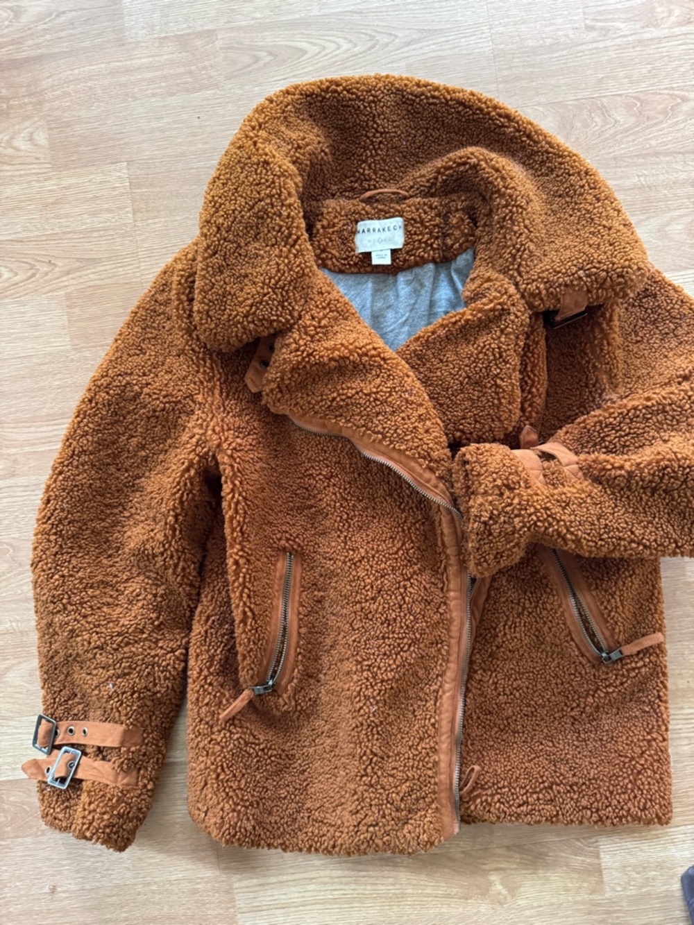 Marrakesh Studio Women's Teddy Moto Jacket in Rust Brown